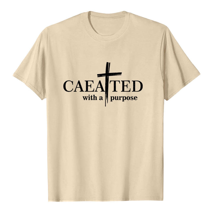 Christianartworkshop T-shirt a maniche corte premium con scritta "Created With A Purpose" e motivo a pennellate incrociate. - Beige - 2XL - image 18