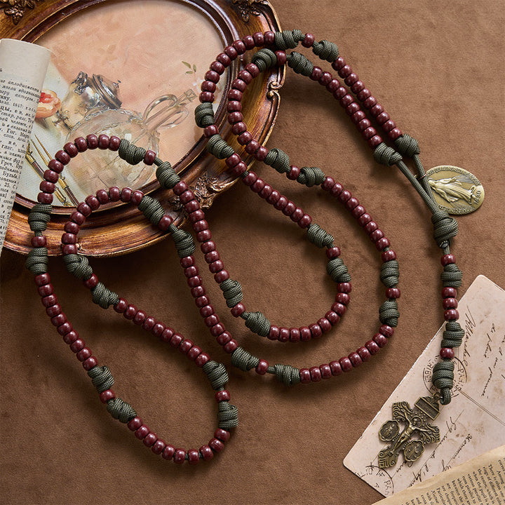 Christianartworkshop 15 Decadi Paracord Marrone Perline a Bariletto Medaglia Miracolosa Crocifisso a Triplo Pannello Rosario Crocifisso a Triplo Pannello - image 4