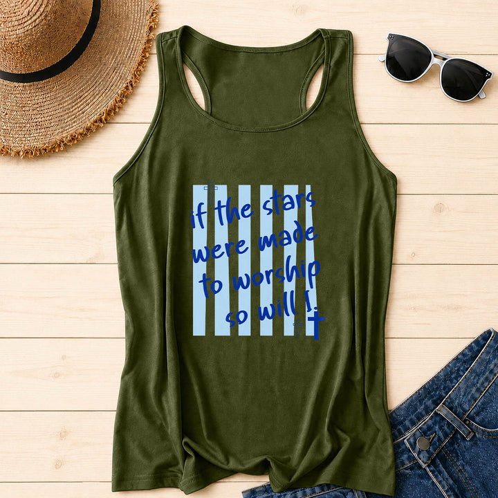 Christianartworkshop Se le stelle fossero fatte per adorare, lo farei anch'io. Canotta da corsa con stampa a croce sul davanti e sfondo a righe. - Verde militare - 2XL - image 12