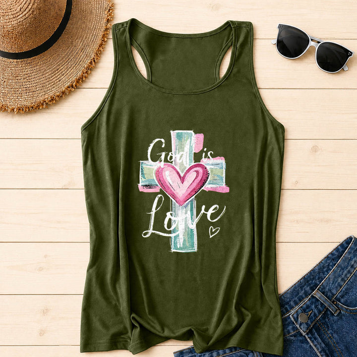 Christianartworkshop Dio è amore - Top a canotta con spalline incrociate e croce ad acquerello e cuore disegnati a mano in corsivo. - Verde militare - 2XL - image 12