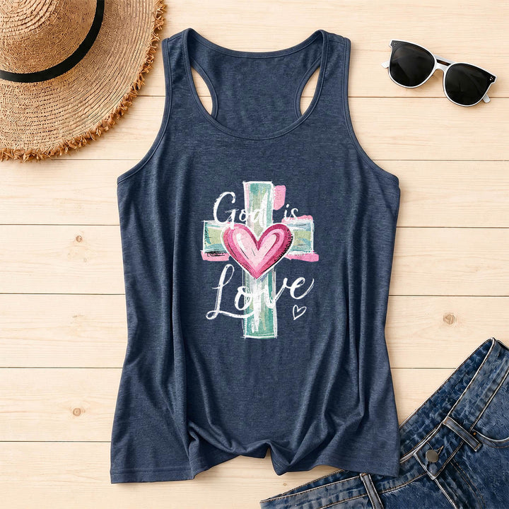 Christianartworkshop Dio è amore - Top a canotta con spalline incrociate e croce ad acquerello e cuore disegnati a mano in corsivo. - Blu navy - 2XL - image 14