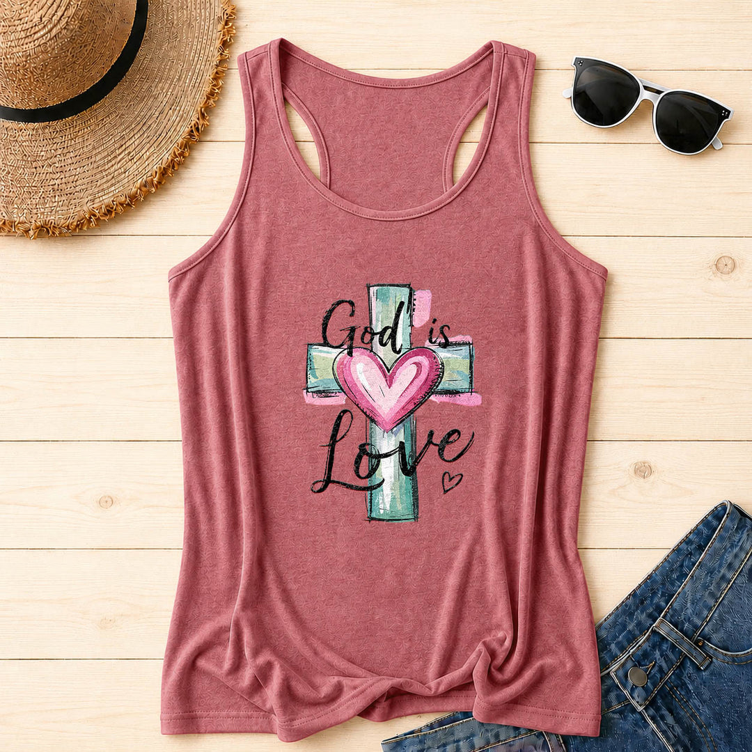 Christianartworkshop Dio è amore - Top a canotta con spalline incrociate e croce ad acquerello e cuore disegnati a mano in corsivo. - Rosa - 2XL - image 18