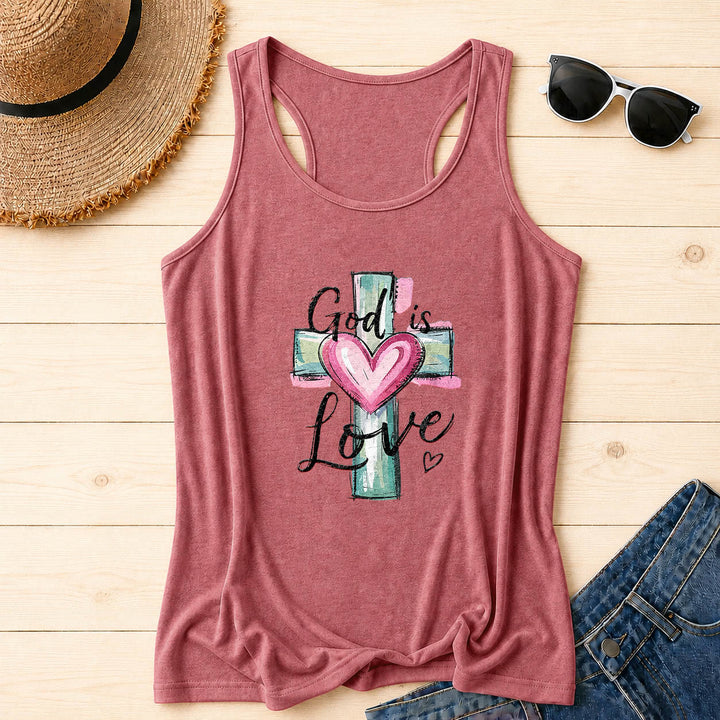 Christianartworkshop Dio è amore - Top a canotta con spalline incrociate e croce ad acquerello e cuore disegnati a mano in corsivo. - Rosa - 2XL - image 18