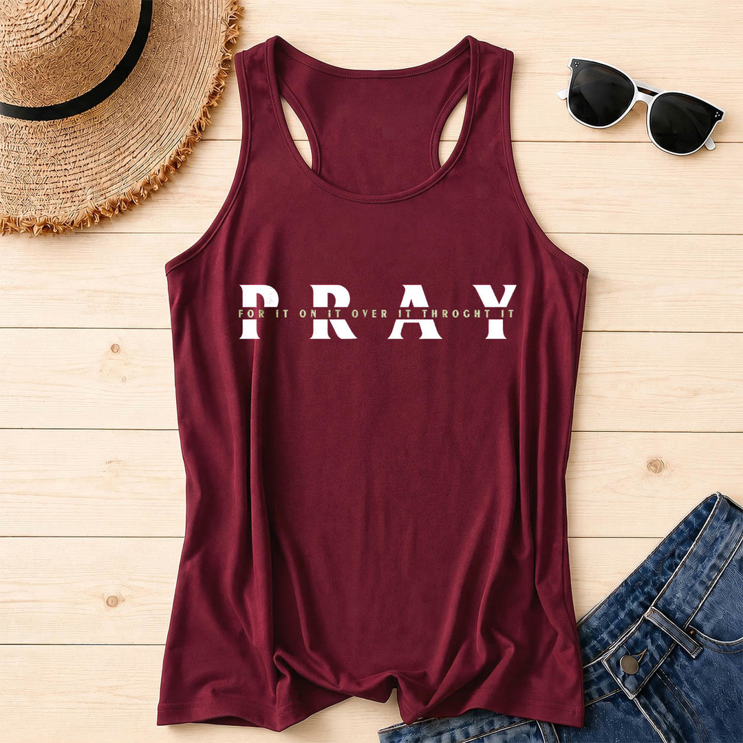 Christianartworkshop Canotta da corsa con stampa frontale "PRAY" sovrapposta con frasi a preposizioni multiple e effetto invecchiato. - Vino - 2XL - image 8