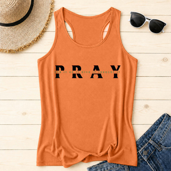 Christianartworkshop Canotta da corsa con stampa frontale "PRAY" sovrapposta con frasi a preposizioni multiple e effetto invecchiato. - Arancia - 2XL - image 10