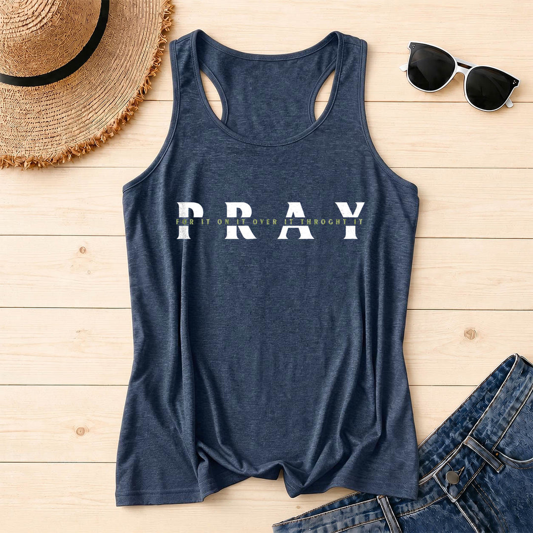 Christianartworkshop Canotta da corsa con stampa frontale "PRAY" sovrapposta con frasi a preposizioni multiple e effetto invecchiato. - Blu navy - 2XL - image 14
