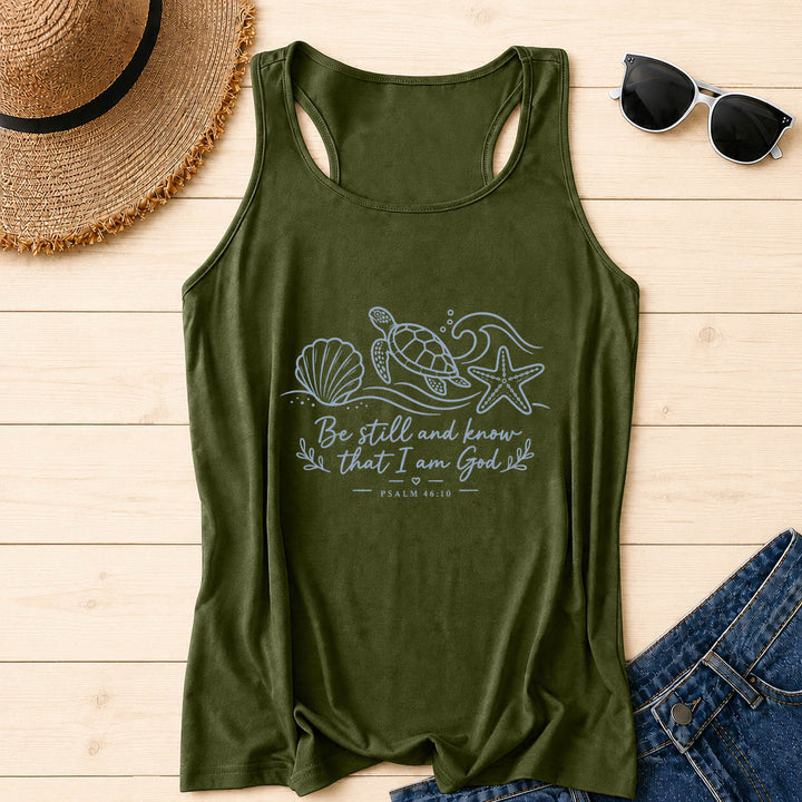 Christianartworkshop State fermi e sappiate che io sono Dio Salmo 46:10 Oceano Tartaruga Conchiglia Stella Marina Onda Canotta Racerback - Verde militare - 2XL - image 6