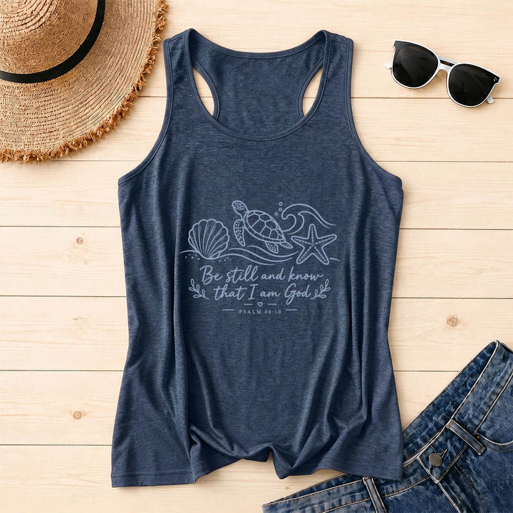 Christianartworkshop State fermi e sappiate che io sono Dio Salmo 46:10 Oceano Tartaruga Conchiglia Stella Marina Onda Canotta Racerback - Blu navy - 2XL - image 16