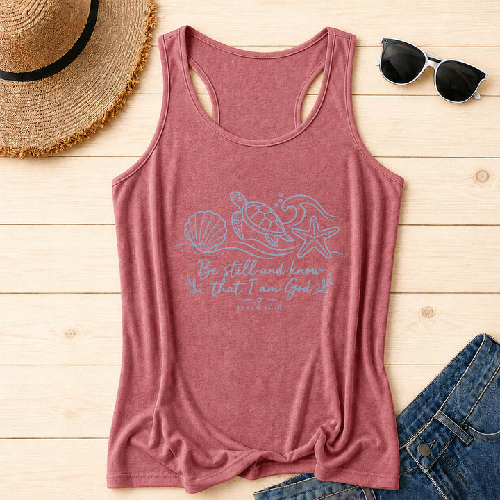 Christianartworkshop State fermi e sappiate che io sono Dio Salmo 46:10 Oceano Tartaruga Conchiglia Stella Marina Onda Canotta Racerback - Rosa - 2XL - image 2