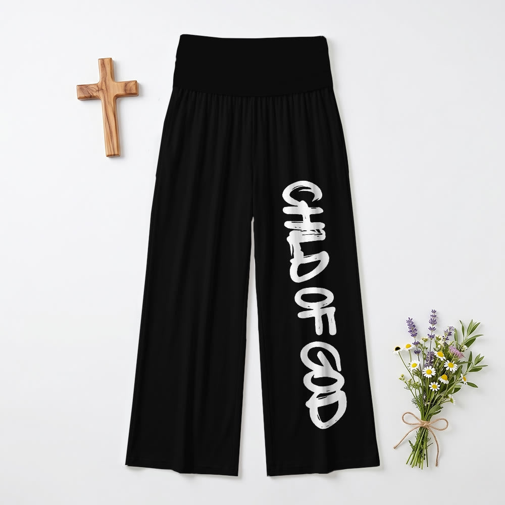 Christianartworkshop Pennellata verticale Bambino di Dio Scritta a mano Pantaloni a gamba larga a vita alta ripiegabili - Nero - US22,UK/AU26,EU54 (6XL) - image 3