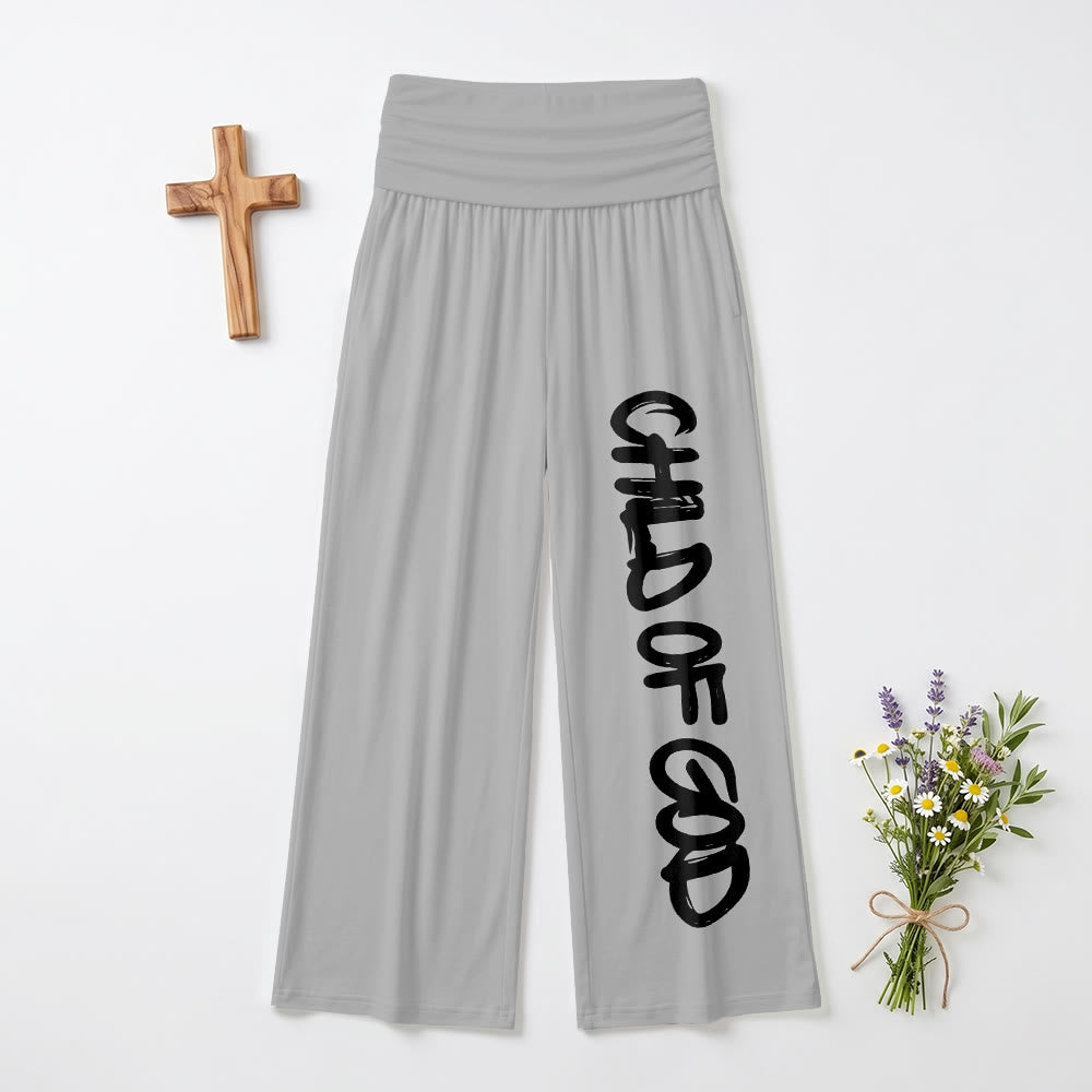 Christianartworkshop Pennellata verticale Bambino di Dio Scritta a mano Pantaloni a gamba larga a vita alta ripiegabili - Grigio - US22,UK/AU26,EU54 (6XL) - image 9