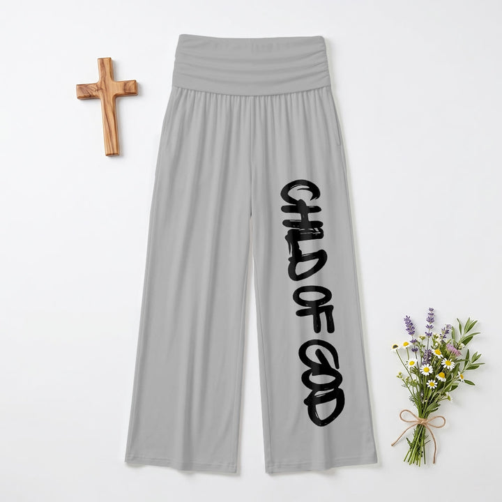 Christianartworkshop Pennellata verticale Bambino di Dio Scritta a mano Pantaloni a gamba larga a vita alta ripiegabili - Grigio - US22,UK/AU26,EU54 (6XL) - image 9