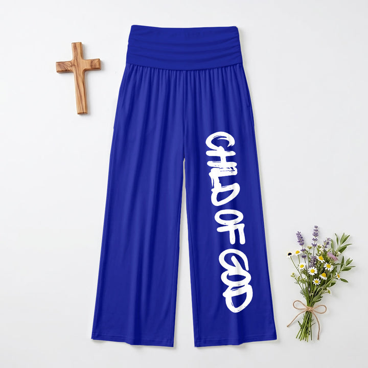 Christianartworkshop Pennellata verticale Bambino di Dio Scritta a mano Pantaloni a gamba larga a vita alta ripiegabili - Blu - US22,UK/AU26,EU54 (6XL) - image 0