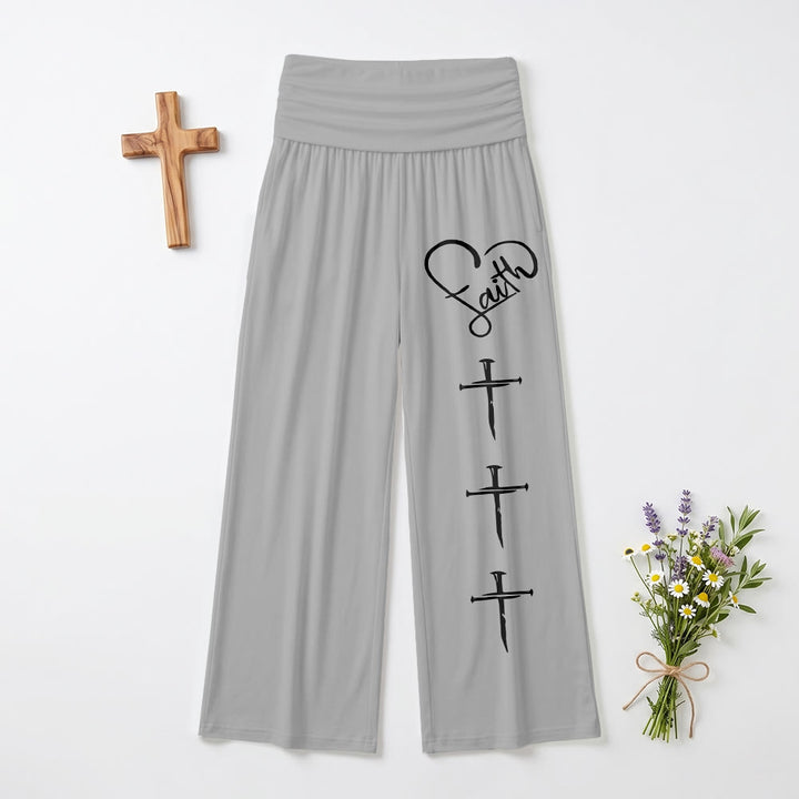 Christianartworkshop Contorno di cuore Fede Corsivo Tre Chiodi verticali Croce Stampa Pantaloni a gamba larga - Grigio - US22,UK/AU26,EU54 (6XL) - image 0