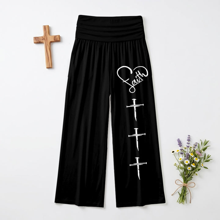 Christianartworkshop Contorno di cuore Fede Corsivo Tre Chiodi verticali Croce Stampa Pantaloni a gamba larga - Nero - US22,UK/AU26,EU54 (6XL) - image 6
