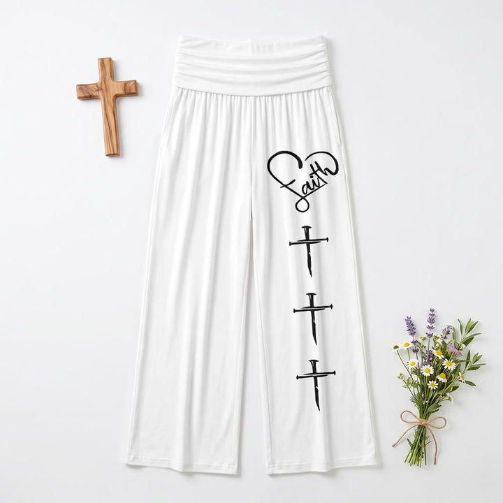 Christianartworkshop Contorno di cuore Fede Corsivo Tre Chiodi verticali Croce Stampa Pantaloni a gamba larga - Bianco - US22,UK/AU26,EU54 (6XL) - image 9