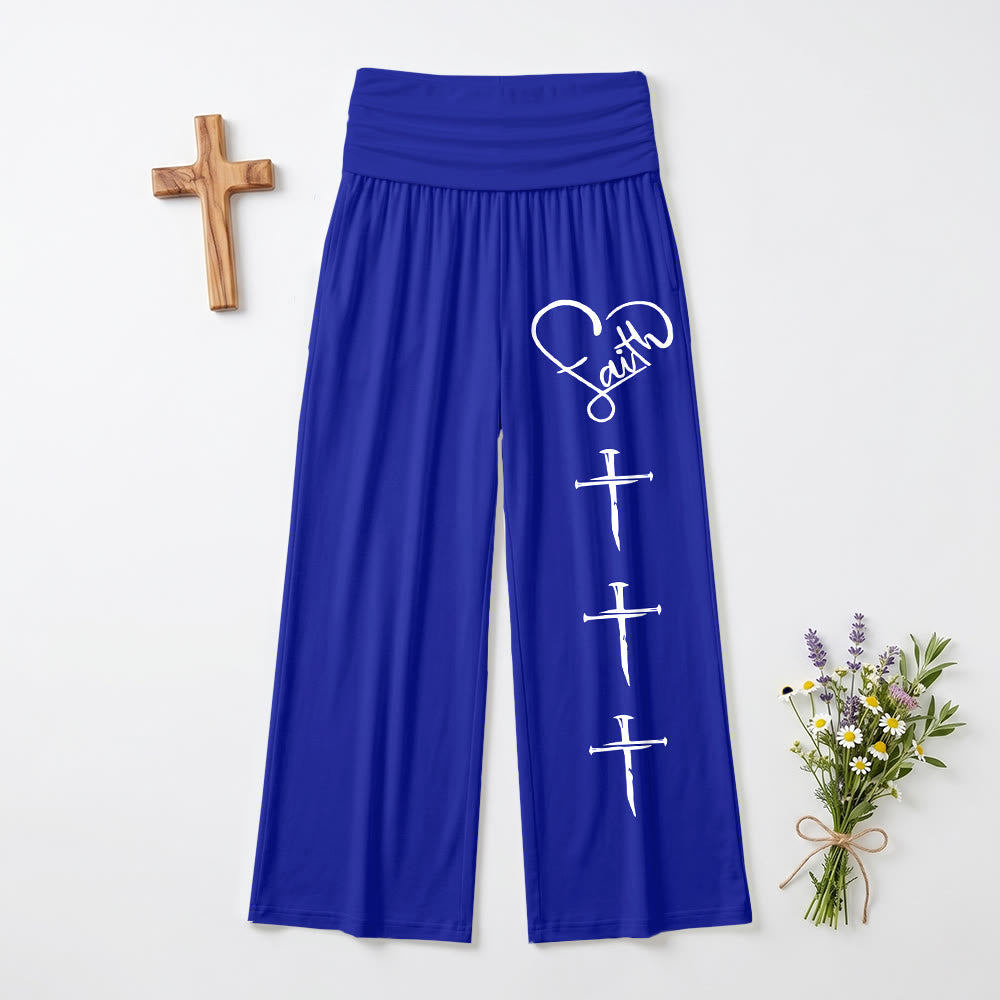 Christianartworkshop Contorno di cuore Fede Corsivo Tre Chiodi verticali Croce Stampa Pantaloni a gamba larga - Blu - US22,UK/AU26,EU54 (6XL) - image 12