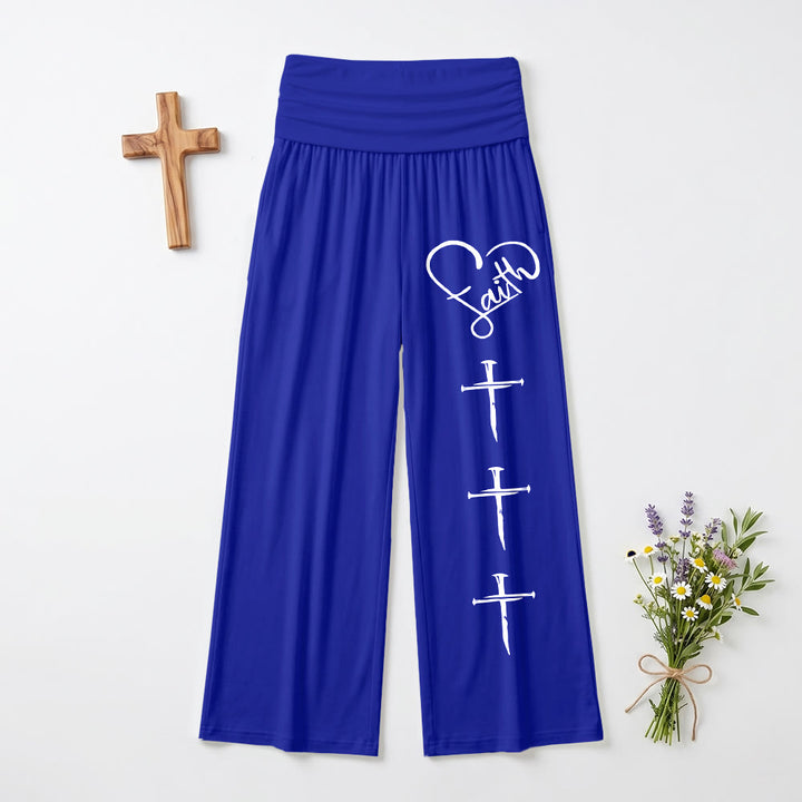 Christianartworkshop Contorno di cuore Fede Corsivo Tre Chiodi verticali Croce Stampa Pantaloni a gamba larga - Blu - US22,UK/AU26,EU54 (6XL) - image 12