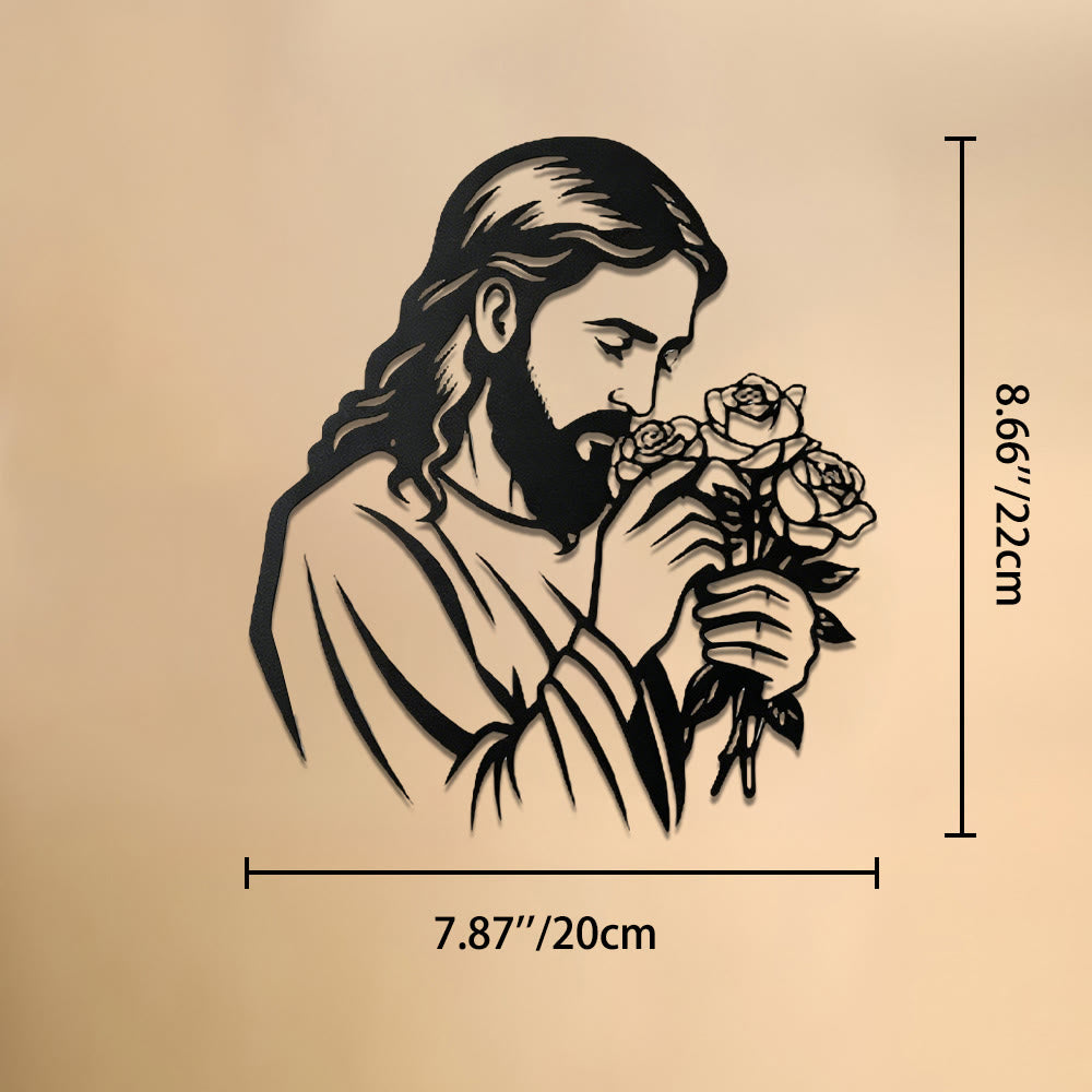 Christianartworkshop Decorazione murale in metallo con Gesù che tiene una rosa: emblema senza tempo della sacra grazia redentrice. - 7,87''*8,66''*0,04''/20cm*22cm*0,1cm - image 8