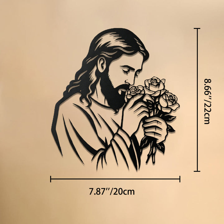 Christianartworkshop Decorazione murale in metallo con Gesù che tiene una rosa: emblema senza tempo della sacra grazia redentrice. - 7,87''*8,66''*0,04''/20cm*22cm*0,1cm - image 8