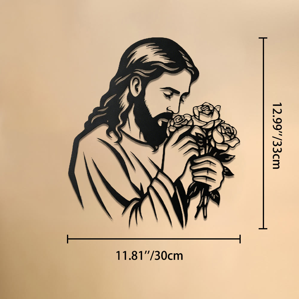 Christianartworkshop Decorazione murale in metallo con Gesù che tiene una rosa: emblema senza tempo della sacra grazia redentrice. - 11,81''*12,99''*0,04''/30cm*33cm*0,1cm - image 9