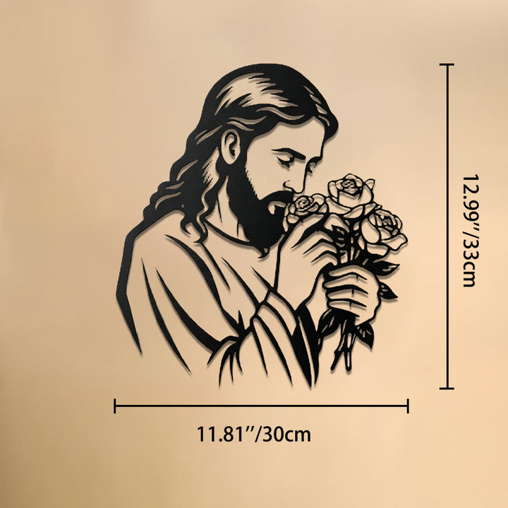Christianartworkshop Decorazione murale in metallo con Gesù che tiene una rosa: emblema senza tempo della sacra grazia redentrice. - 11,81''*12,99''*0,04''/30cm*33cm*0,1cm - image 9