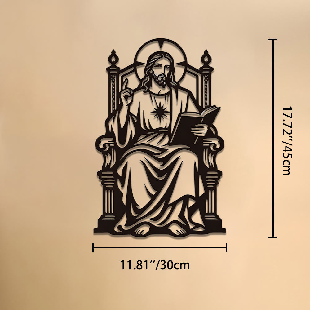 Christianartworkshop Decorazione murale in metallo raffigurante Gesù seduto sul trono con il Sacro Cuore e una Scrittura: emblema senza tempo della sacra grazia redentrice. - 11,81''*17,72''*0,04''/30cm*45cm*0,1cm - image 5