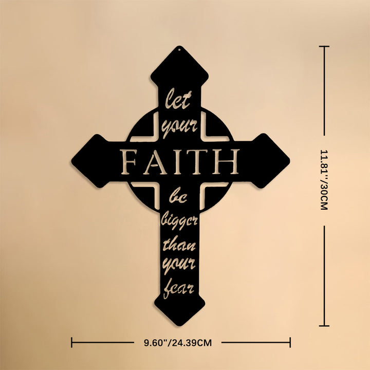 Christianartworkshop Croce con punta appuntita: Lascia che la tua fede sia più grande della tua paura. Decorazione murale in metallo: emblema senza tempo della sacra grazia redentrice. - 9,60''*11,81''*0,04''/24,39cm*30cm*0,1cm - image 5