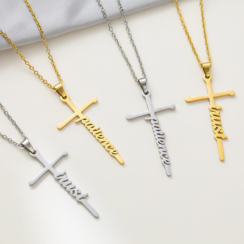 Christianartworkshop Collana con ciondolo a croce integrato con scritta "Faith" in corsivo, in diversi stili: emblema senza tempo di dolce protezione celeste. - image 1