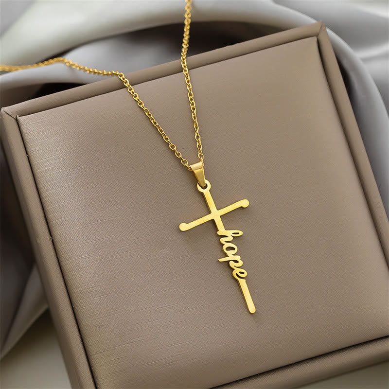Christianartworkshop Collana con ciondolo a croce integrato con scritta "Faith" in corsivo, in diversi stili: emblema senza tempo di dolce protezione celeste. - Speranza - D'oro - image 0