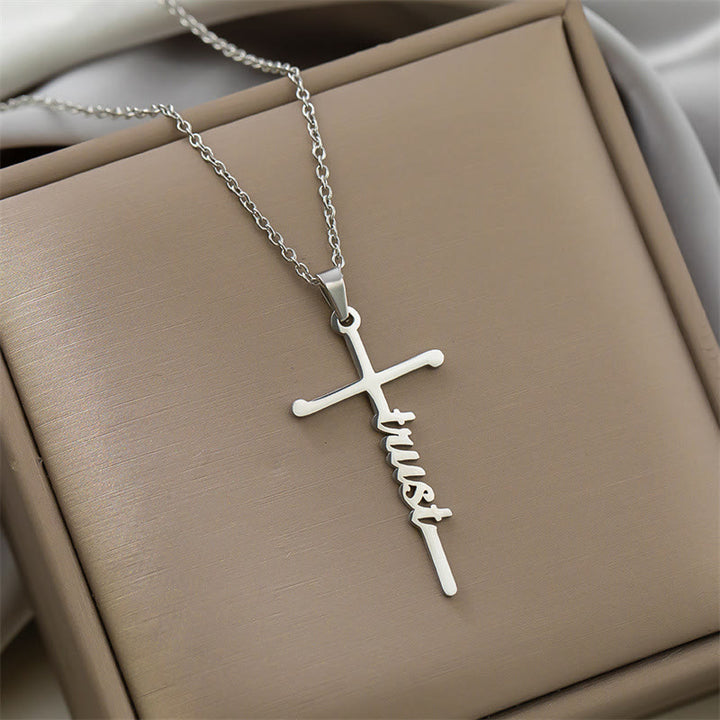 Christianartworkshop Collana con ciondolo a croce integrato con scritta "Faith" in corsivo, in diversi stili: emblema senza tempo di dolce protezione celeste. - Fiducia - Argento - image 14