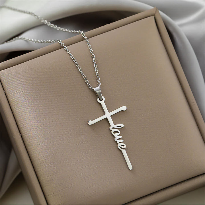 Christianartworkshop Collana con ciondolo a croce integrato con scritta "Faith" in corsivo, in diversi stili: emblema senza tempo di dolce protezione celeste. - Amore - Argento - image 8