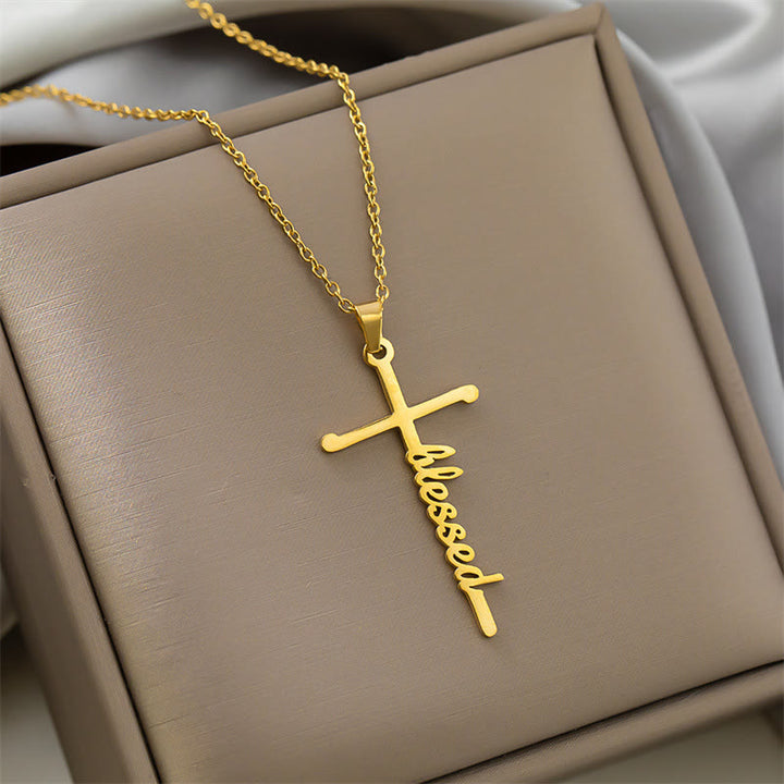 Christianartworkshop Collana con ciondolo a croce integrato con scritta "Faith" in corsivo, in diversi stili: emblema senza tempo di dolce protezione celeste. - Benedetto - D'oro - image 9