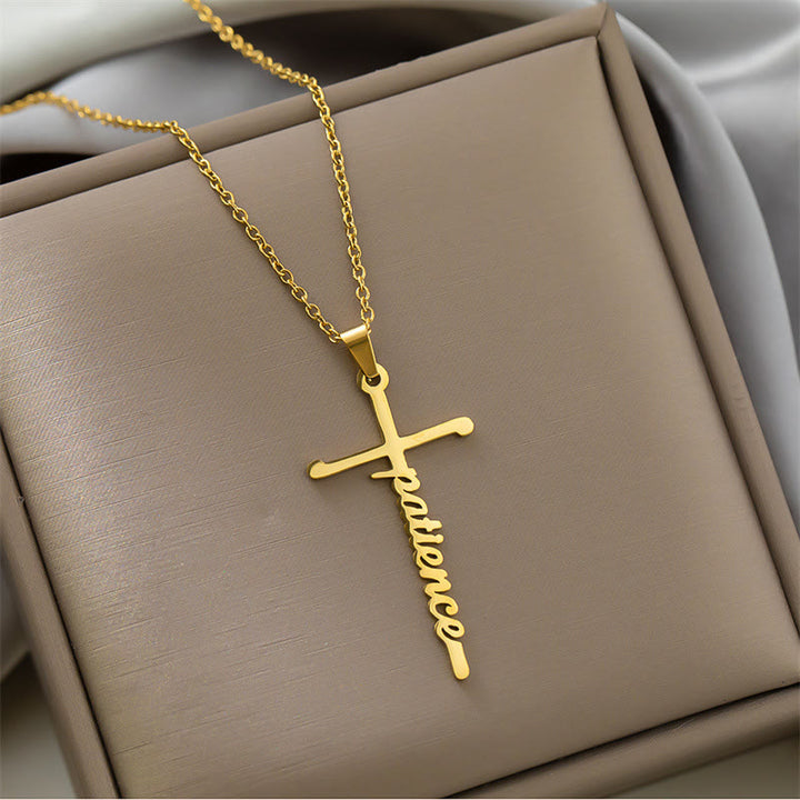 Christianartworkshop Collana con ciondolo a croce integrato con scritta "Faith" in corsivo, in diversi stili: emblema senza tempo di dolce protezione celeste. - Pazienza - D'oro - image 4