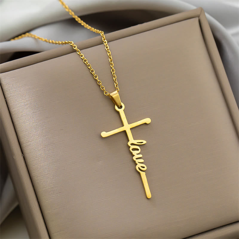 Christianartworkshop Collana con ciondolo a croce integrato con scritta "Faith" in corsivo, in diversi stili: emblema senza tempo di dolce protezione celeste. - Amore - D'oro - image 7