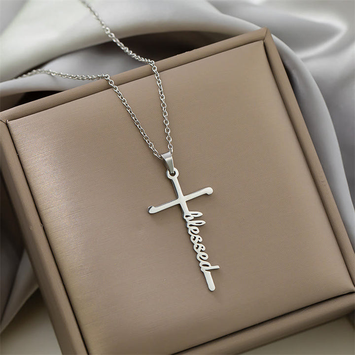 Christianartworkshop Collana con ciondolo a croce integrato con scritta "Faith" in corsivo, in diversi stili: emblema senza tempo di dolce protezione celeste. - Benedetto - Argento - image 10