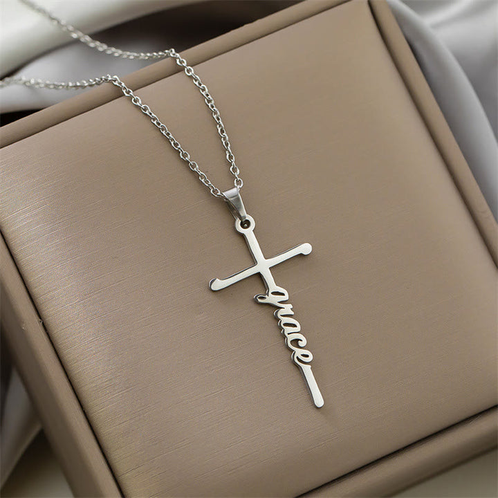 Christianartworkshop Collana con ciondolo a croce integrato con scritta "Faith" in corsivo, in diversi stili: emblema senza tempo di dolce protezione celeste. - Adornare - Argento - image 12