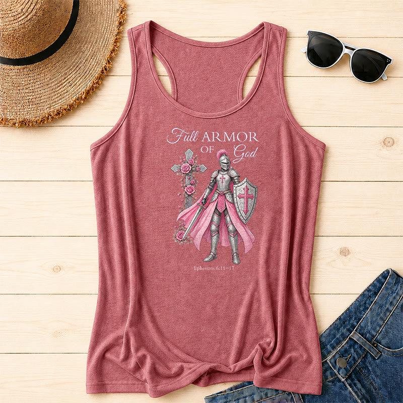 Christianartworkshop Canotta da guerriera She Armor Of God con croce, scudo e spada, scritta vintage e verso a vogatore. - Rosa - 2XL - image 0