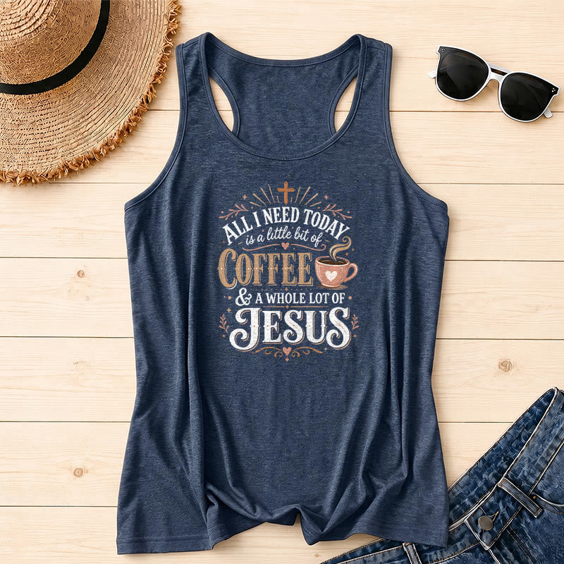 Christianartworkshop Tutto ciò di cui ho bisogno oggi è un po' di caffè e tanto Gesù Canotta da corsa vintage con stampa mista e scritta a croce - Blu navy - 2XL - image 0