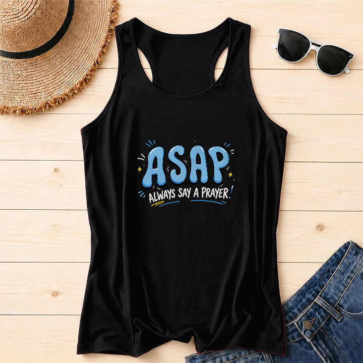 Christianartworkshop Cartoon Bubble Large ASAP Letter Small Star Spark Accent Always Say A Prayer Racerback Tank Top - Nero - 2XL - image 16