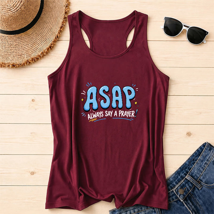 Christianartworkshop Cartoon Bubble Large ASAP Letter Small Star Spark Accent Always Say A Prayer Racerback Tank Top - Vino - 2XL - image 4