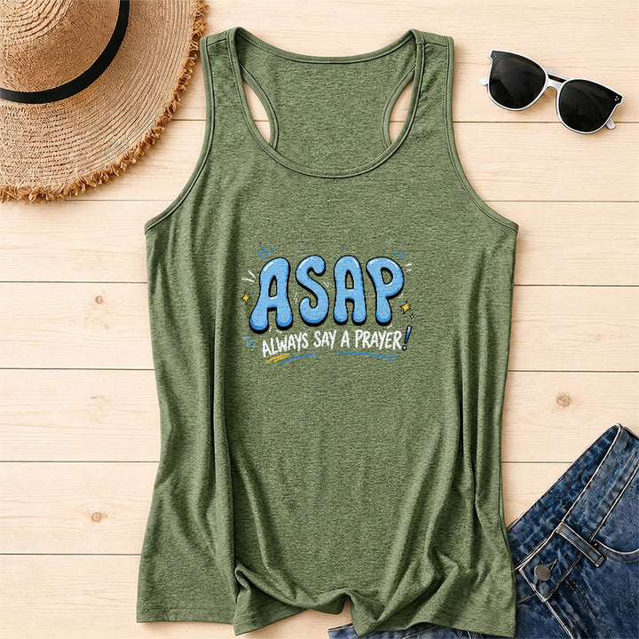 Christianartworkshop Cartoon Bubble Large ASAP Letter Small Star Spark Accent Always Say A Prayer Racerback Tank Top - Verde oliva - 2XL - image 10