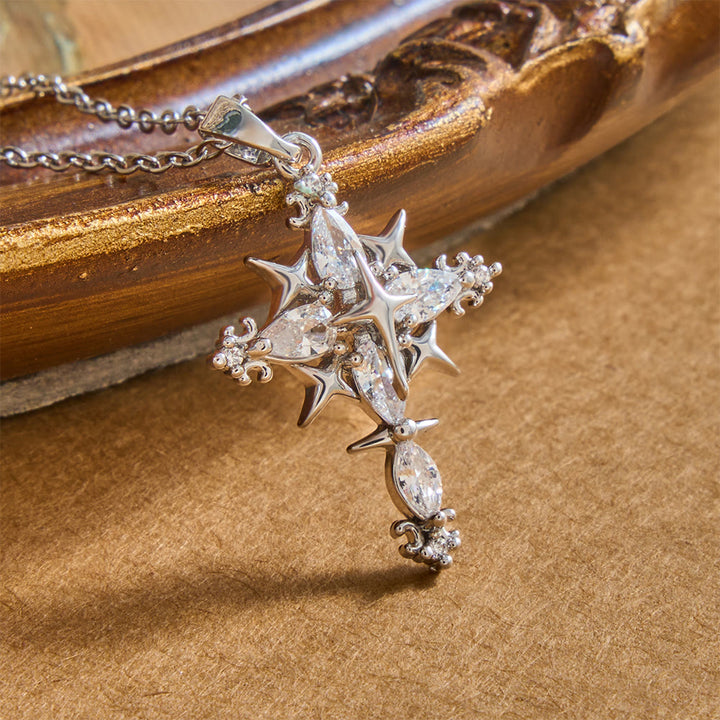 Collana con ciondolo a croce sacra in cristallo marquise con stella Christianartworkshop : emblema senza tempo di una fede celeste radiosa. - Argento - image 5