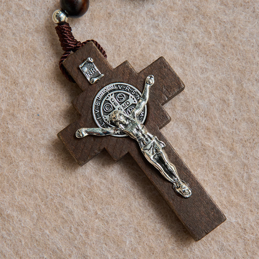 Christianartworkshop Crocifisso da auto con rosario a grani rotondi e medaglia della Madonna in rilievo: un promemoria della divina e misericordiosa protezione in ogni viaggio. - image 6