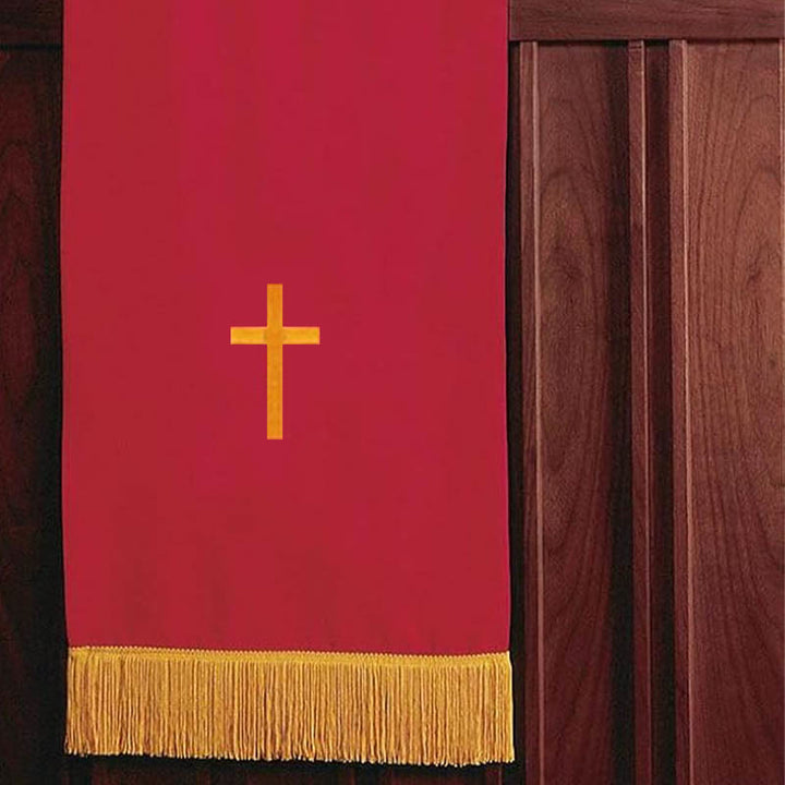 Christianartworkshop Set completo di paramenti sacri per la chiesa: runner da tavola, copritavolo per il leggio e segnalibro per la Bibbia in rosso e bianco - image 9