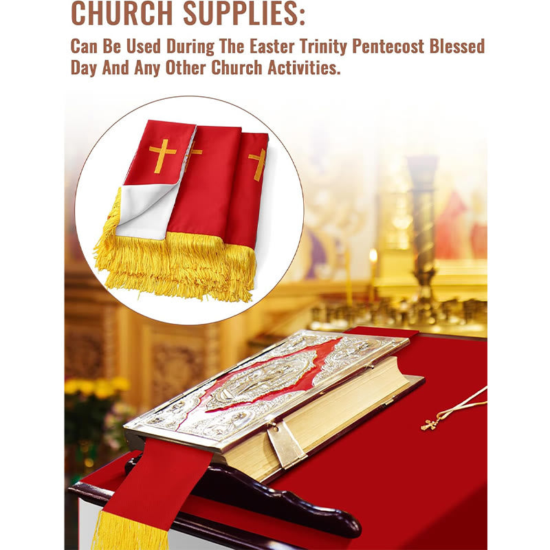 Christianartworkshop Set completo di paramenti sacri per la chiesa: runner da tavola, copritavolo per il leggio e segnalibro per la Bibbia in rosso e bianco - image 16