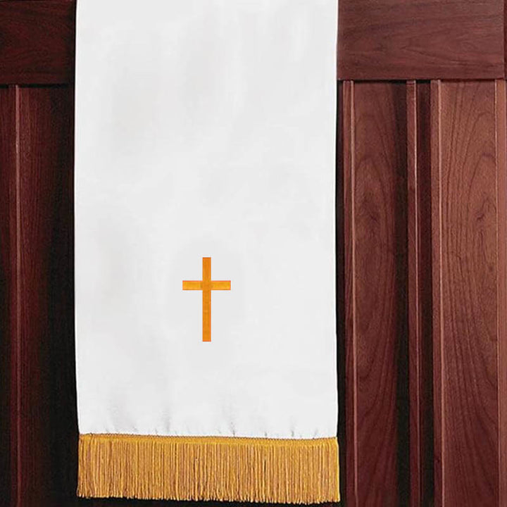 Christianartworkshop Set completo di paramenti sacri per la chiesa: runner da tavola, copritavolo per il leggio e segnalibro per la Bibbia in rosso e bianco - image 12