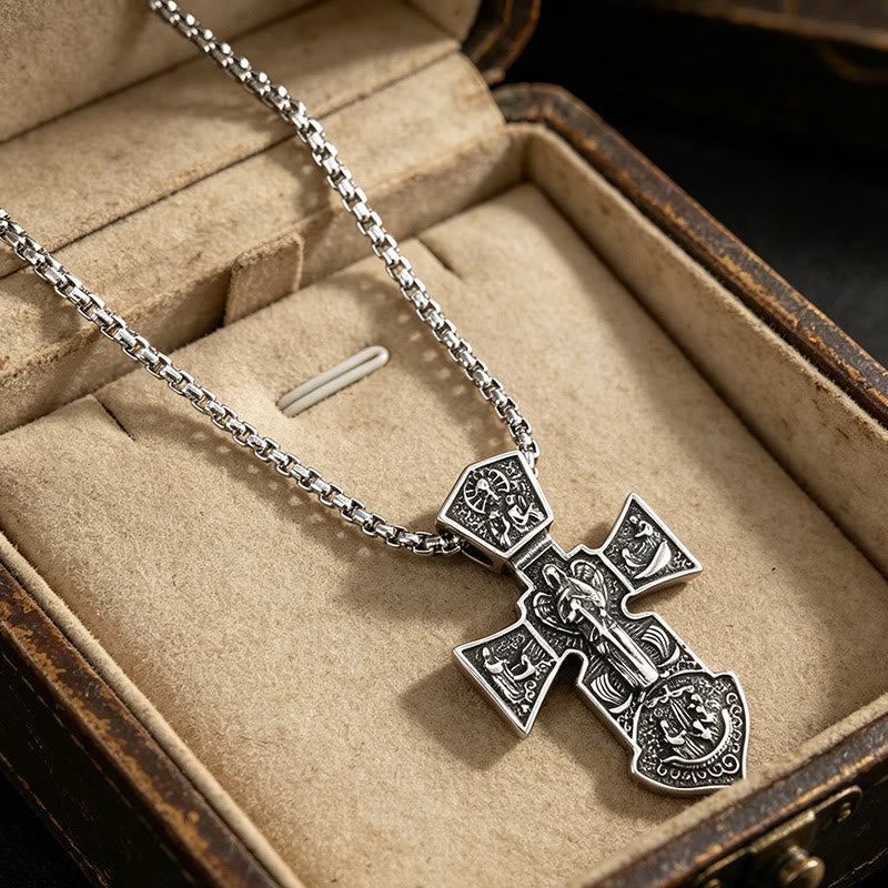 Christianartworkshop Collana con ciondolo a crocifisso anticato e catena a corda intrecciata: un simbolo senza tempo di dolce protezione celeste. - Crocifisso - image 0