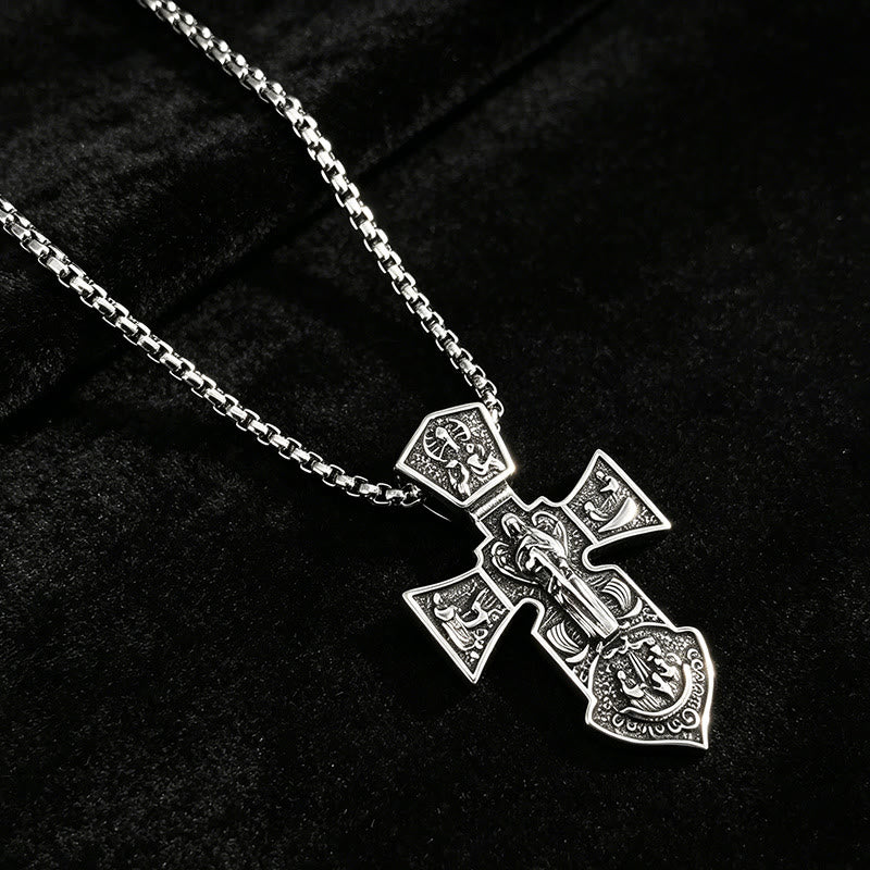 Christianartworkshop Collana con ciondolo a crocifisso anticato e catena a corda intrecciata: un simbolo senza tempo di dolce protezione celeste. - image 3