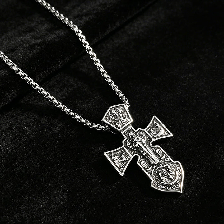 Christianartworkshop Collana con ciondolo a crocifisso anticato e catena a corda intrecciata: un simbolo senza tempo di dolce protezione celeste. - image 3
